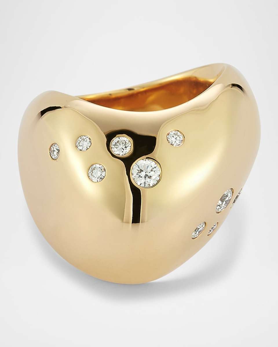 18K Yellow Gold and Burnished Diamond Wave Ring